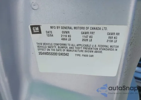 2005 Buick Lacrosse Cxl from USA, damaged, VIN 2G4WD532951240342